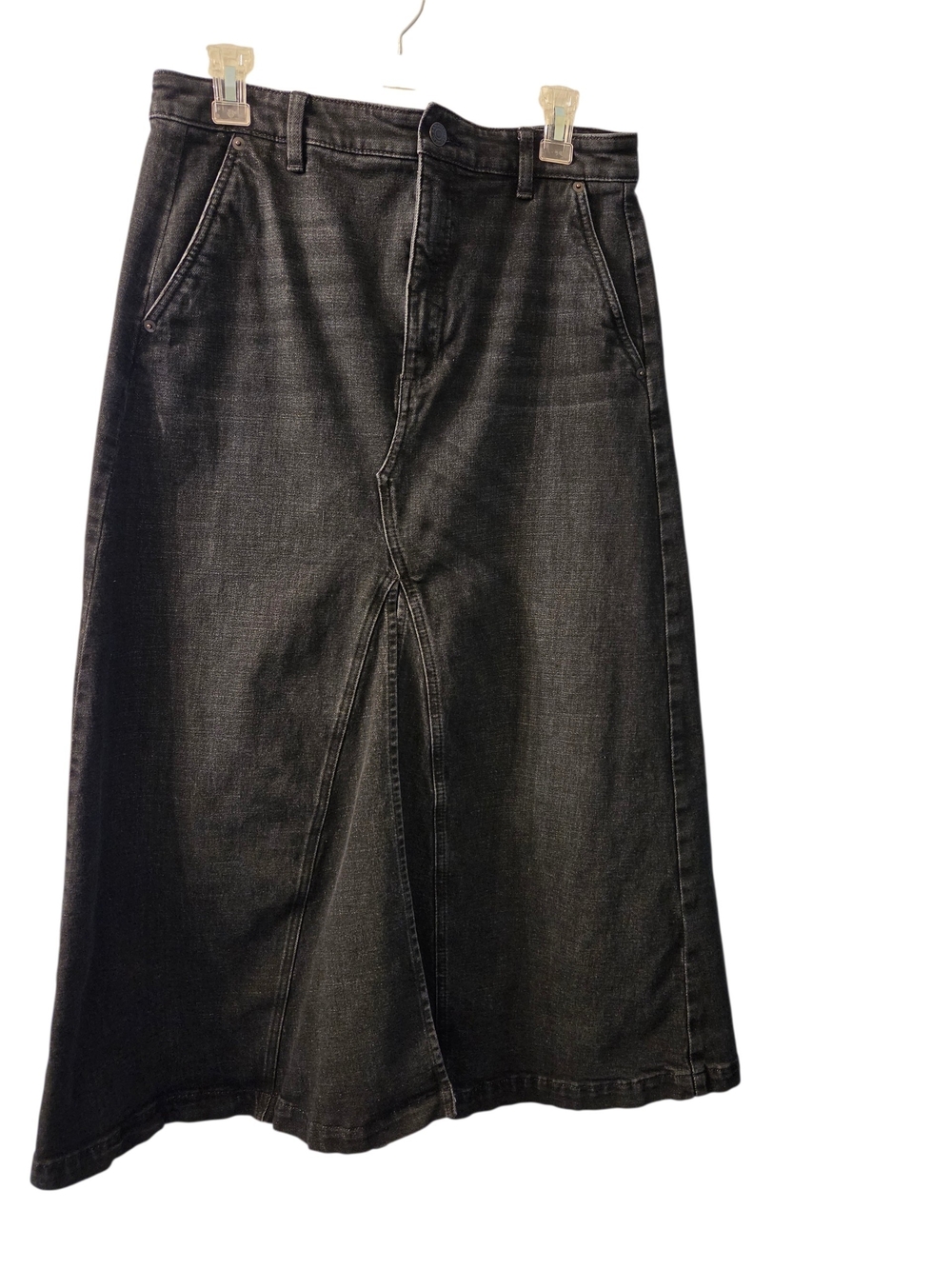 Banana Republic Black Denim Maxi Front Lap Split Skirt Sz 8